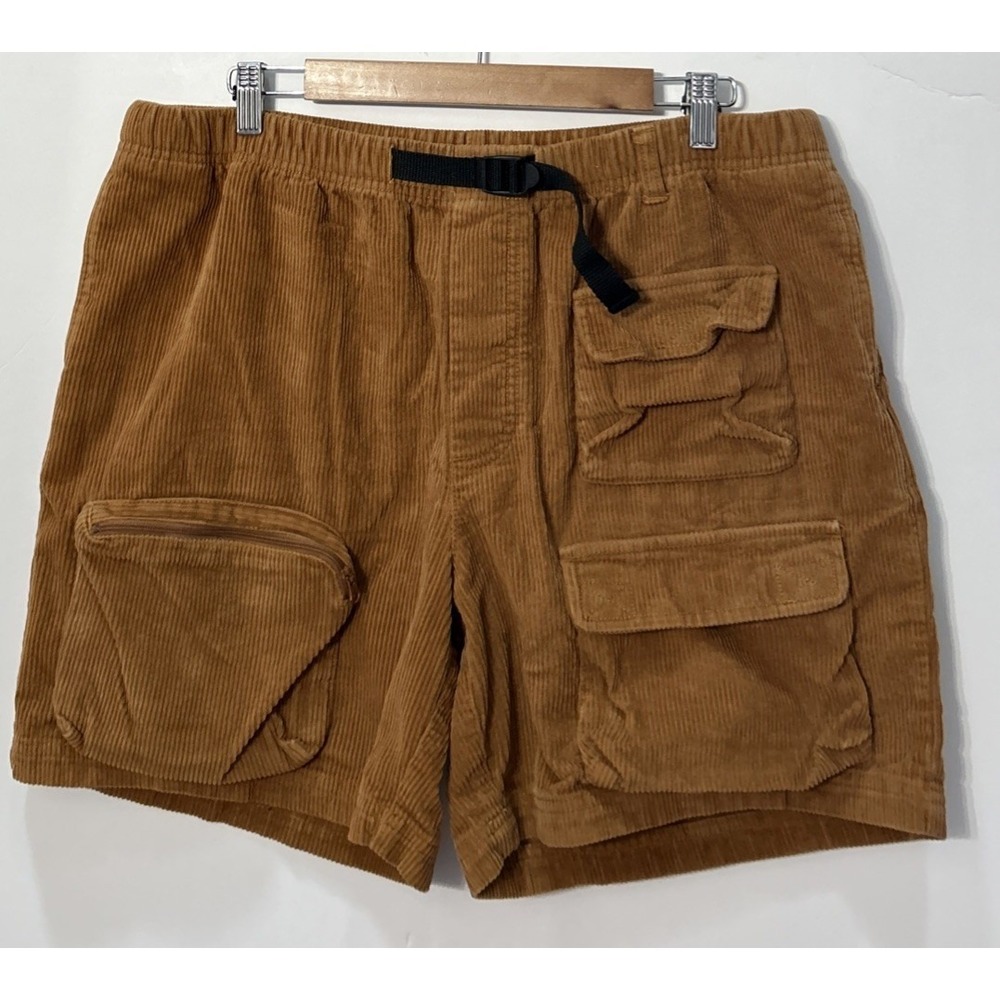 Mens Without Walls Corduroy Shorts Gorpcore Pockets Brown Adjustable Belt Large
